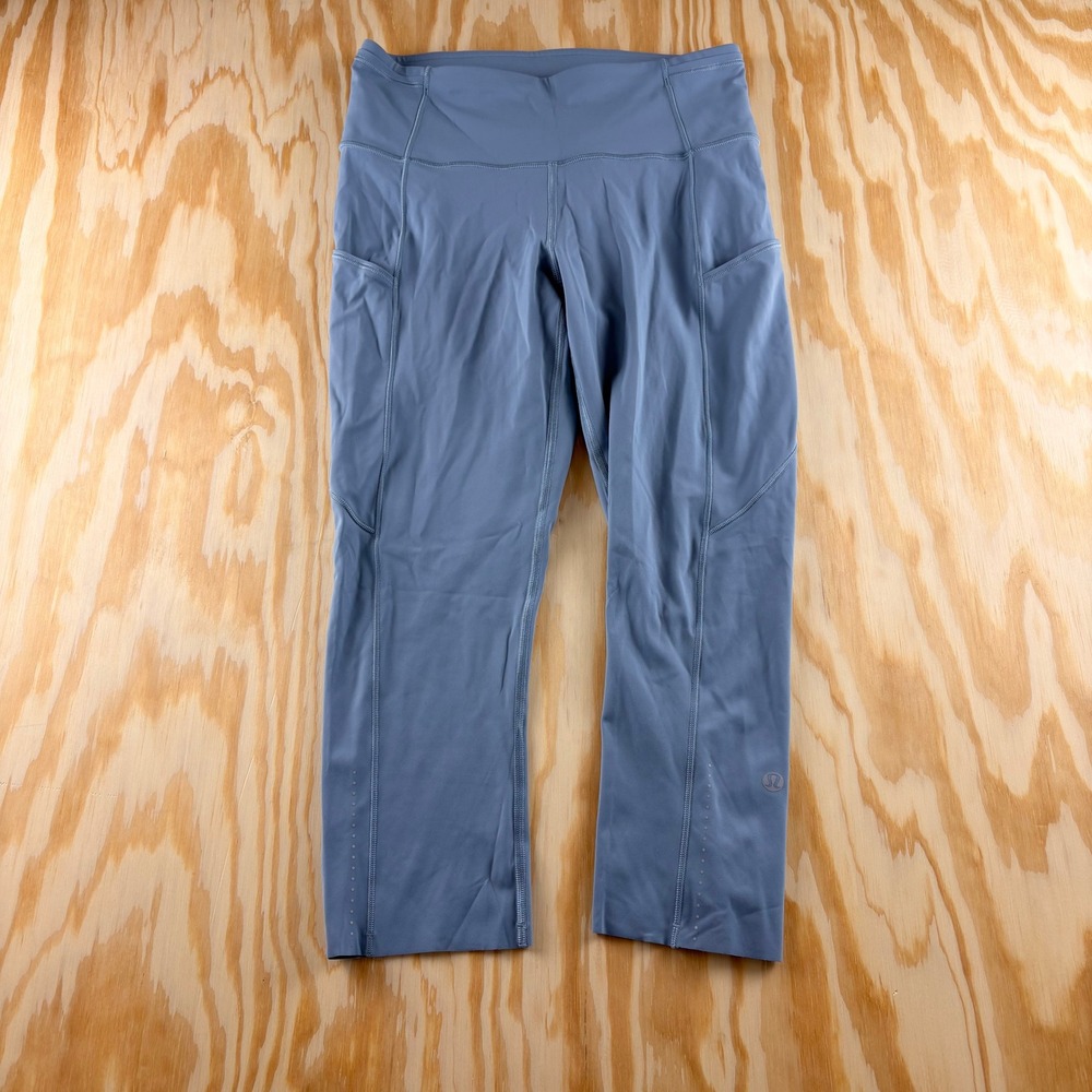 Lululemon Fast and Free High-Rise Crop Blue Gray Nulux Running Leggings Size 6